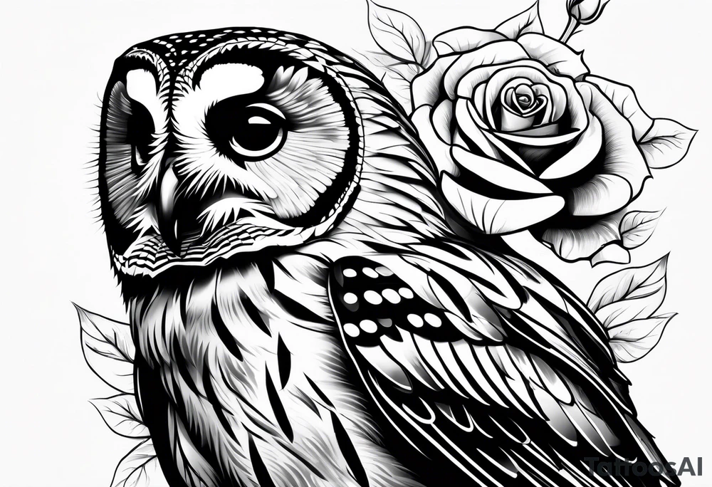 Barred owl with a rose tattoo idea