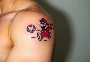 Mario from Super Mario, chasing a mushroom tattoo idea