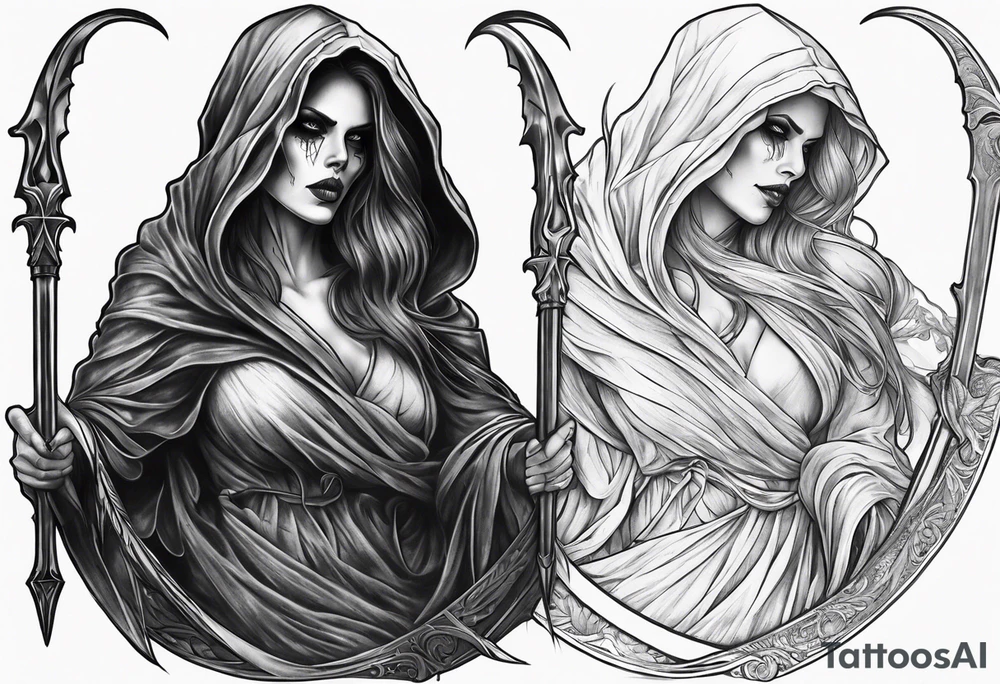 full body Female grim reaper tattoo idea