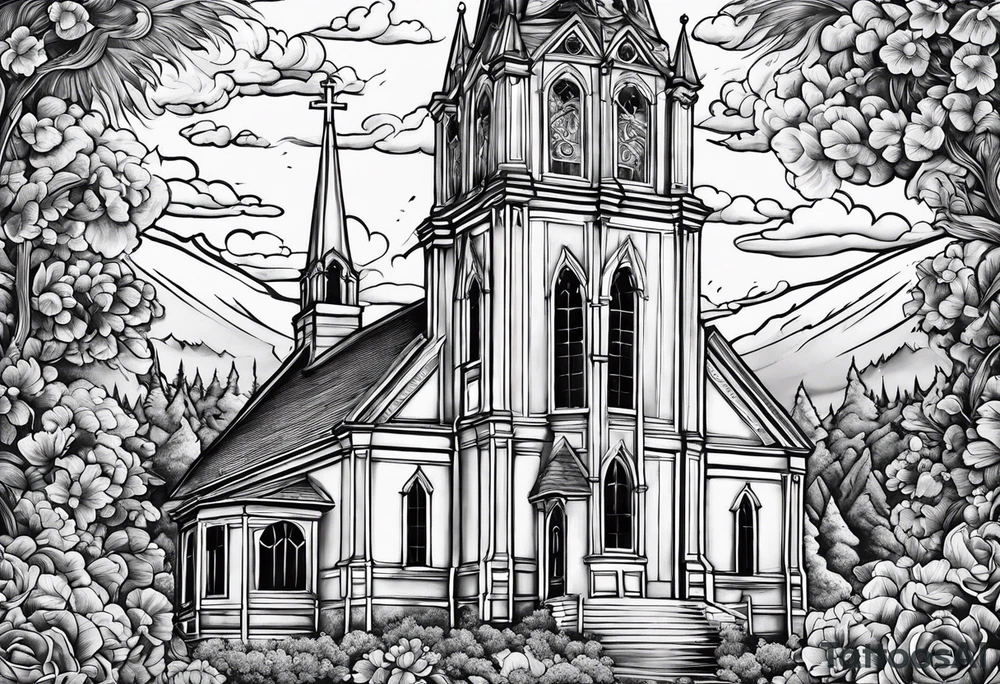 church on fire border tattoo idea