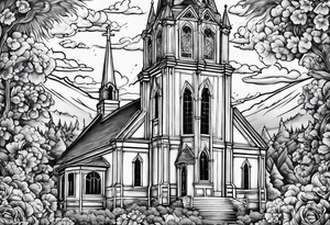 church on fire border tattoo idea