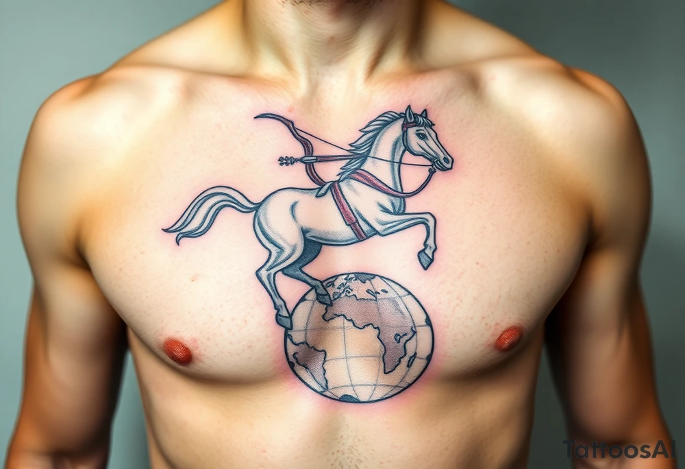 half-man, half-horse with bow hovering over the world tattoo idea