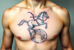 half-man, half-horse with bow hovering over the world tattoo idea