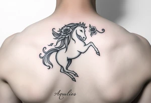 aquarius zodiac sign under year of the horse with floral design colored tattoo idea