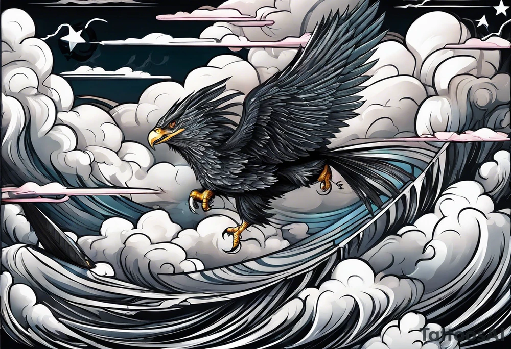 Black with a dagger tail. In the clouds with lightning. tattoo idea