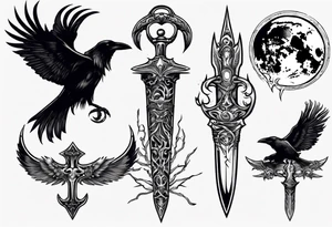 Raven , dagger , moon tattoo idea