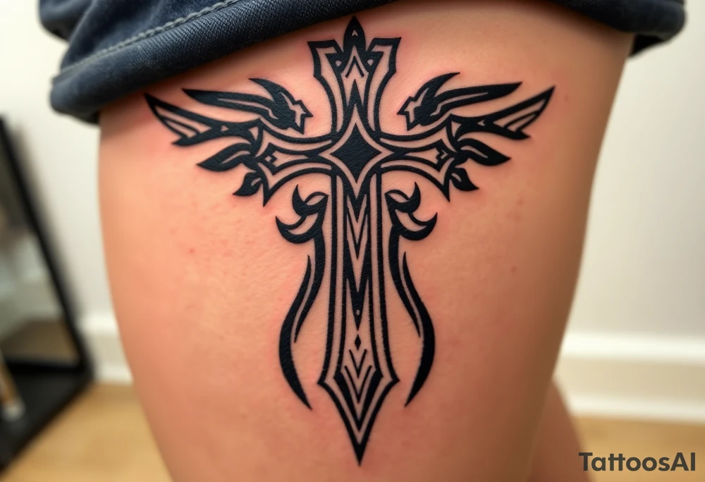 head down cross tattoo idea