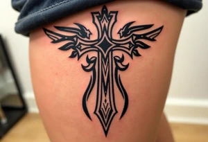 head down cross tattoo idea