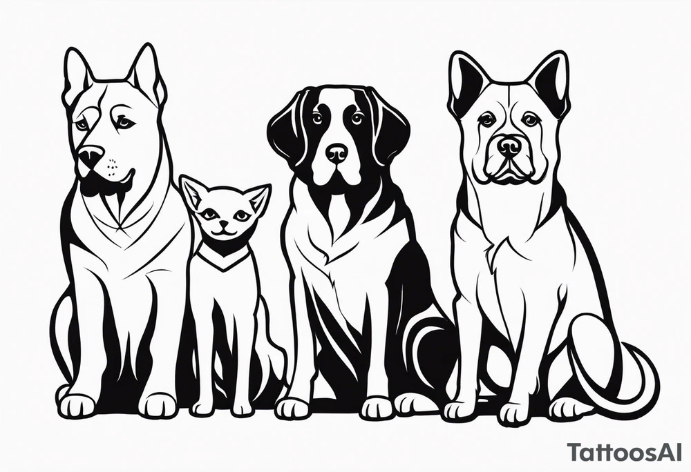 2 big dogs 3 small dogs and one black cat tattoo idea
