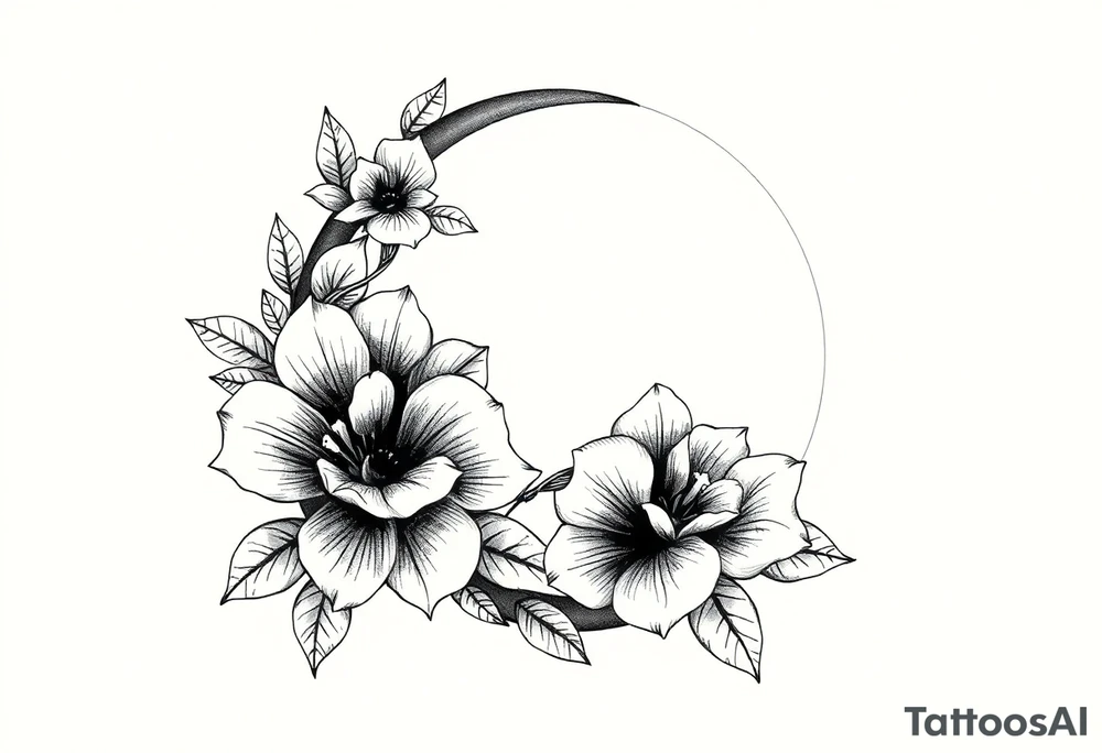 moon-shaped flowers tattoo idea