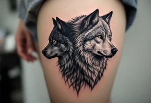 Black wolf and a white wolf side by side tattoo idea