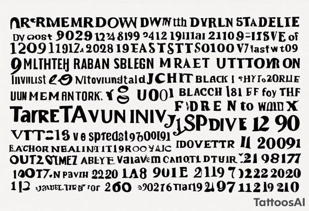 Spiraling down arm, Roman numeral of these dates 12/26/1997, 12/12/1998, 02/28/2019, 06/17/2023 tattoo idea