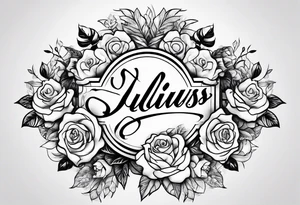 Name tattoo with Julius written on it  with roses in a cursive font tattoo idea
