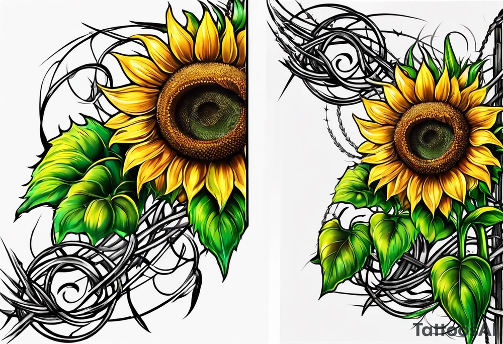 Sunflower, wheat, horseshoe, and barbed wire half sleeve tattoo idea