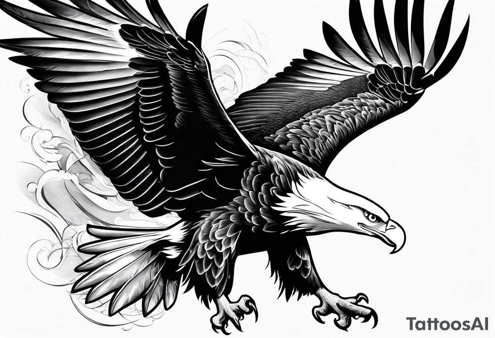 Bald eagle soaring straight with wings out, no legs showing tattoo idea