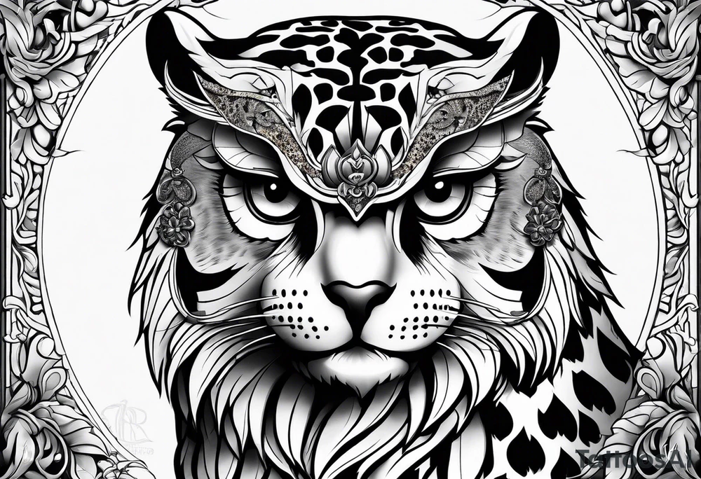 Transition between owl and leopard tattoo idea