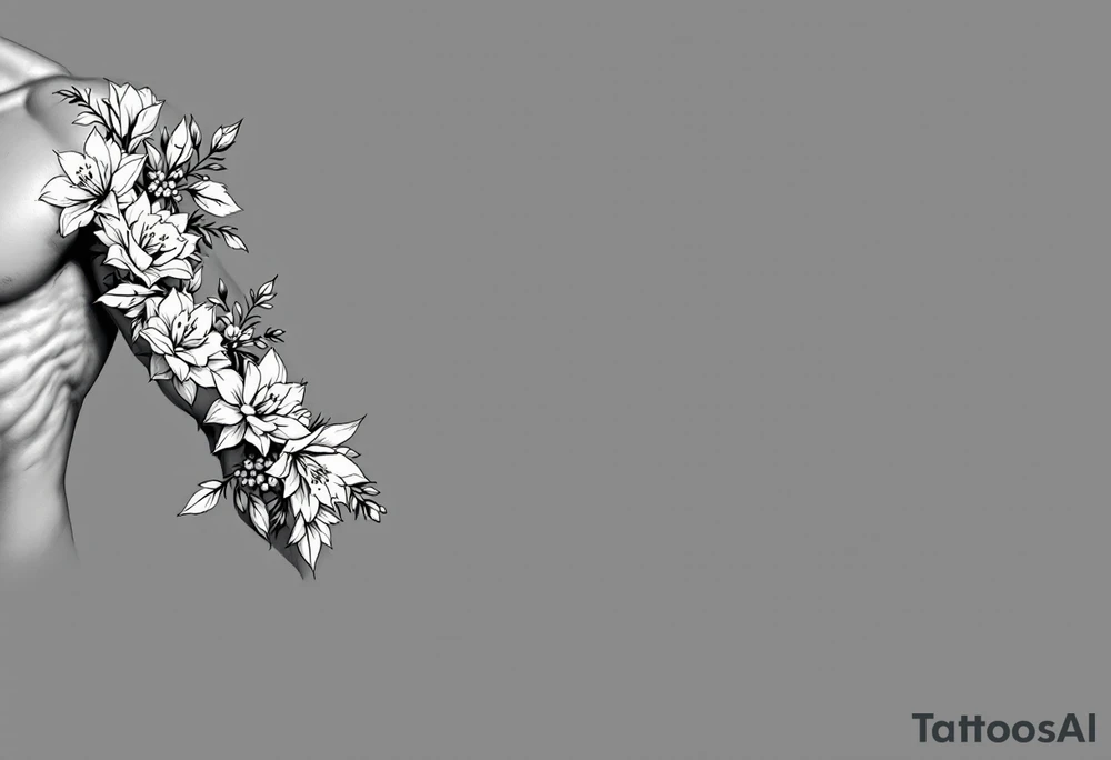 sleeve of narcissus flowers, holly and jonquil flowers tattoo idea