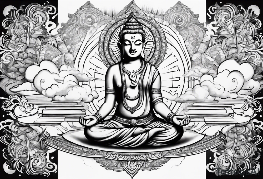 om neck tattoo with rays and clouds stairway tattoo idea