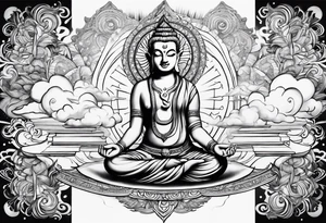 om neck tattoo with rays and clouds stairway tattoo idea