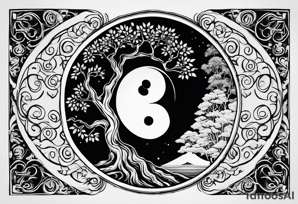 ying yang with a tree as the black part tattoo idea