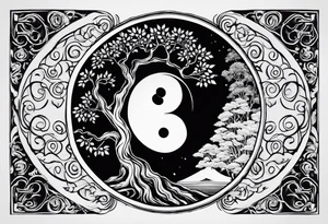 ying yang with a tree as the black part tattoo idea