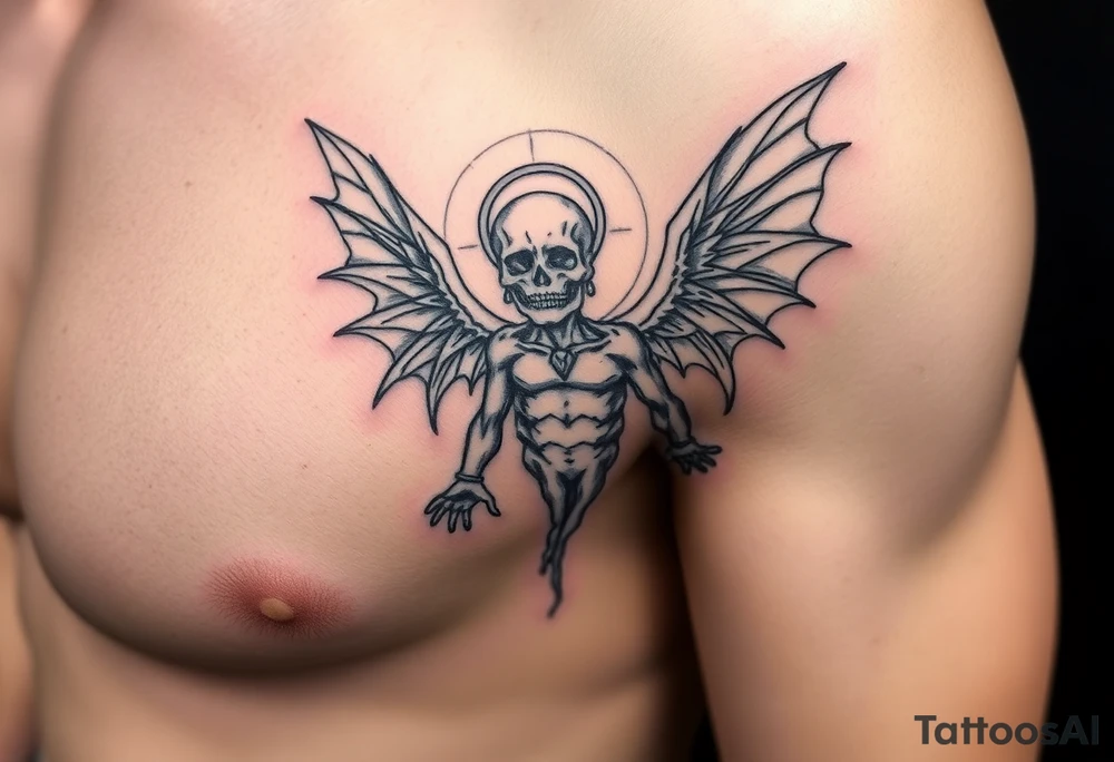 Lucifer’s fall to hell with his wings and halo fallen off tattoo idea