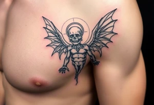 Lucifer’s fall to hell with his wings and halo fallen off tattoo idea