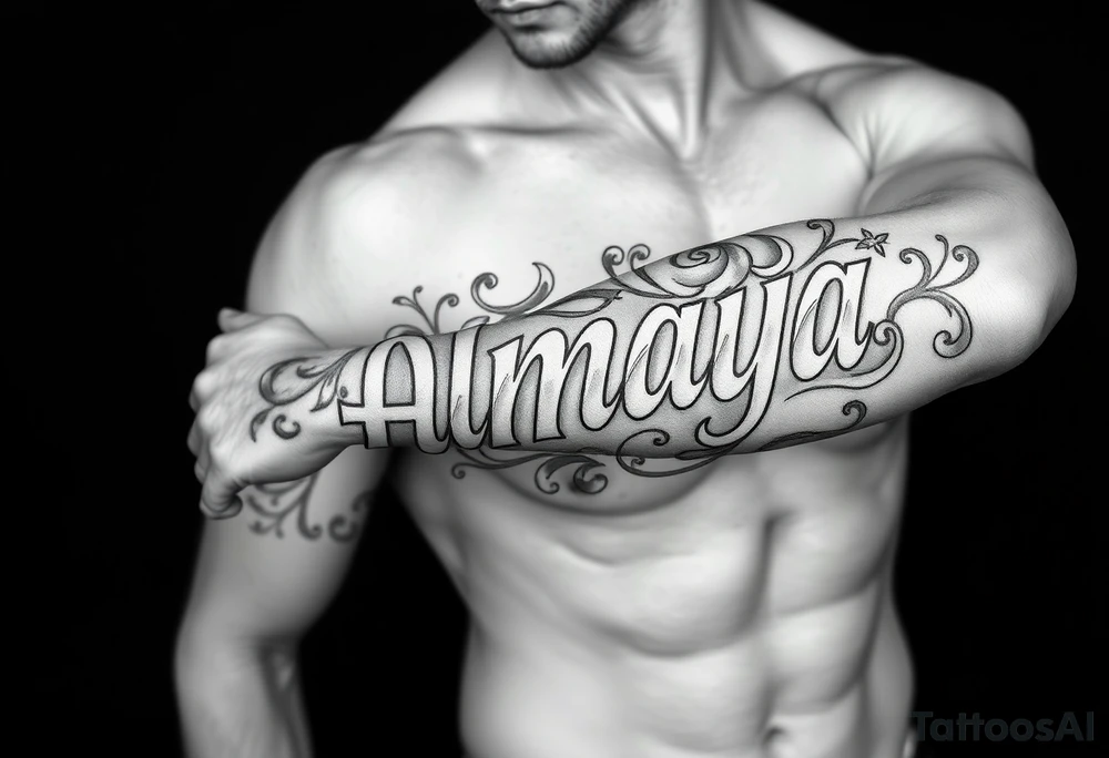 Almaya the name with Lillie’s surrounding it tattoo idea