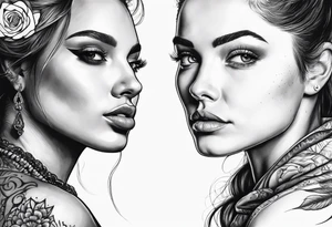 nice woman vs bad woman faces looking into each others eyes tattoo idea