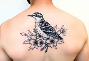 Female pacific golden plover (kolea) bird hawaiian flowers and lei in color detailed tattoo idea