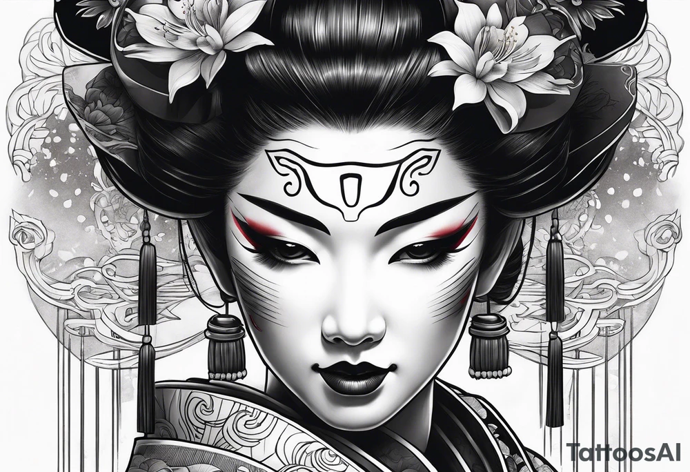 geisha in oni mask tattoo idea