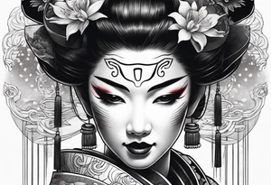 geisha in oni mask tattoo idea