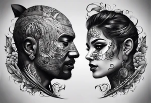 2 black shadows of people standing over 2 dead siloets tattoo idea