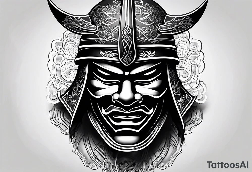 Black samurai mask all black stencil for shoulder tattoo idea Black samurai mask all black stencil for shoulder tattoo idea