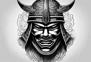 Black samurai mask all black stencil for shoulder tattoo idea