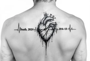 Date of birth and date of death with last heart beat tattoo idea