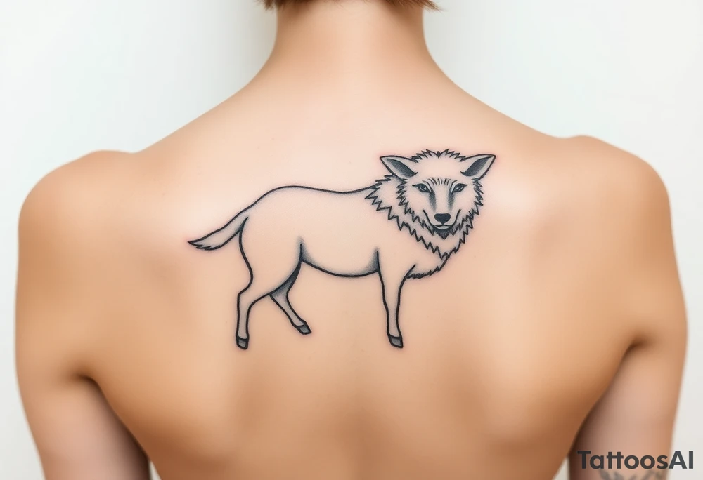 Wolf and sheep as one hybrid 
animal tattoo idea