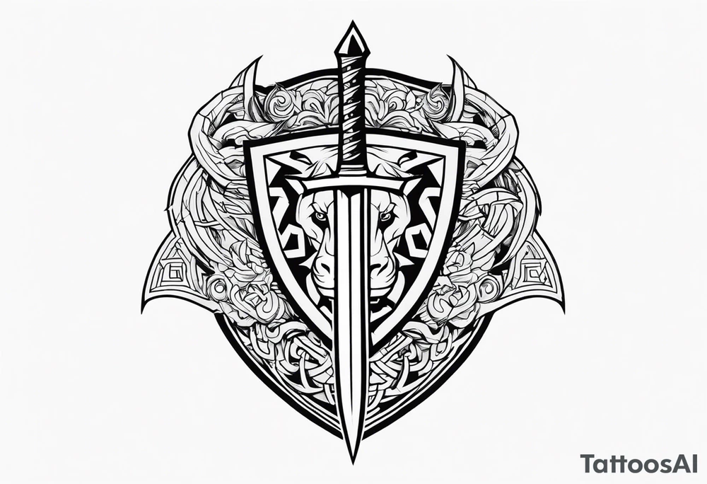 Sword shield dragon Valhalla valknut bear tattoo idea