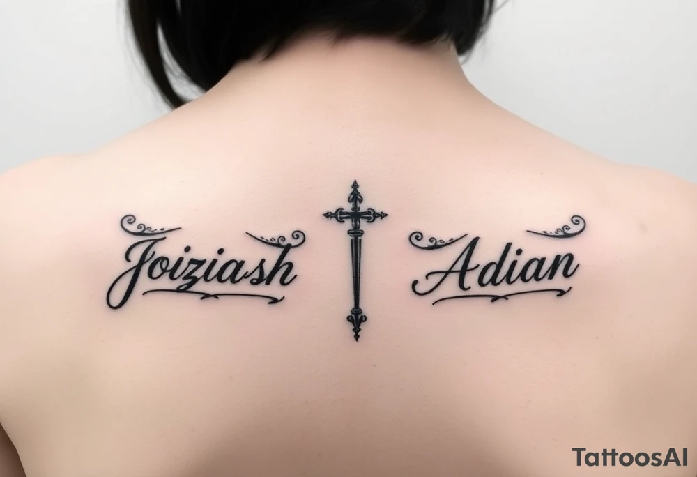Mother with two sons 1 and half years apart ideas for a women In cursive writing in side crowns the names Joziah   the othe Adian  and thier days numbers in roman numerals joziahs bday is 7-6-21 & Adian is 3-10-23 in roman numerals tattoo idea