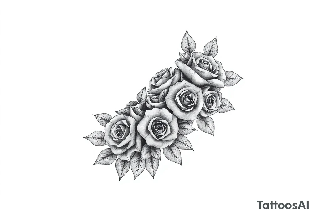 Small Roses with NO LEAVES fully filling up the inside of an lateral elongated diamond shape tattoo idea