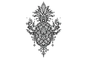 Design around a vagina and anus area using a  pineapple with diamonds  and magestic, crown, vagina, anus, pubic tattoo idea