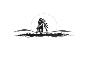 Silhouette of Native American tribe in sunset tattoo idea