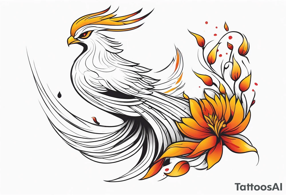 elongated phoenix in profile with claws holding flowers falling tattoo idea elongated phoenix in profile with claws holding flowers falling tattoo idea