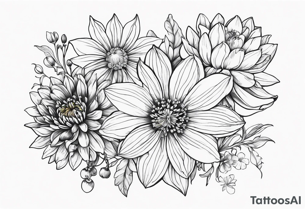 Narcissus, Chrysanthemum, Cosmos, snow drop tattoo idea