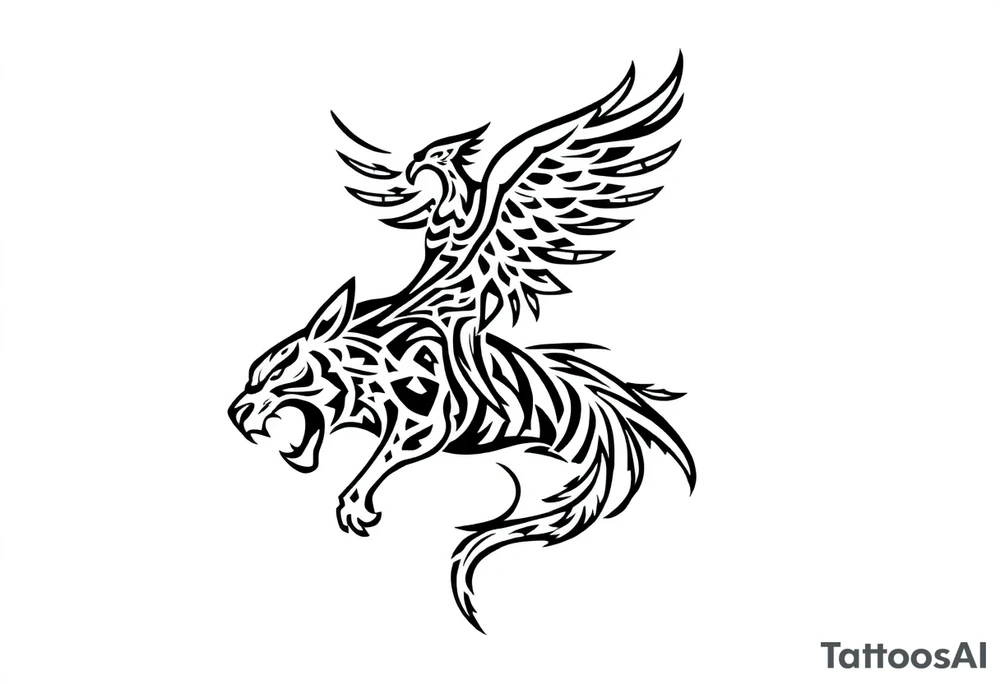 a phoenix perched on a tiger's back tattoo idea