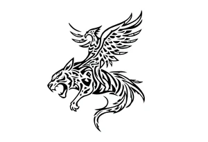 a phoenix perched on a tiger's back tattoo idea