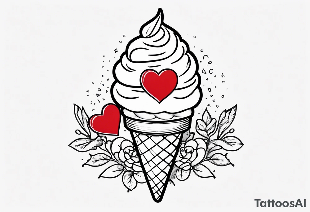small one scoop ice cream cone with small red heart on it somewhere with unicorn tattoo idea