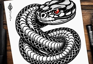 Black and grey American traditional rattle snake tattoo idea