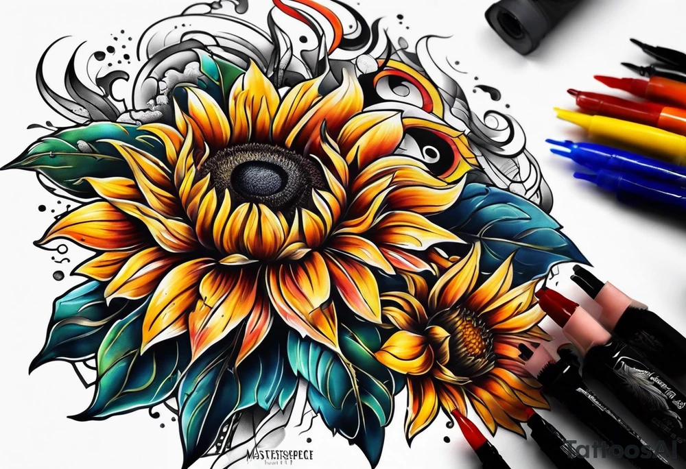 Flower fire an a sunflower tattoo idea