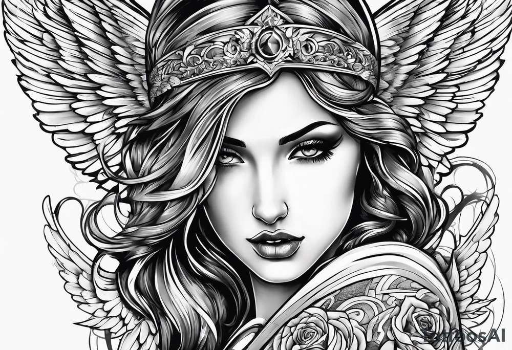 Sexy angel woman broken wings tattoo idea
